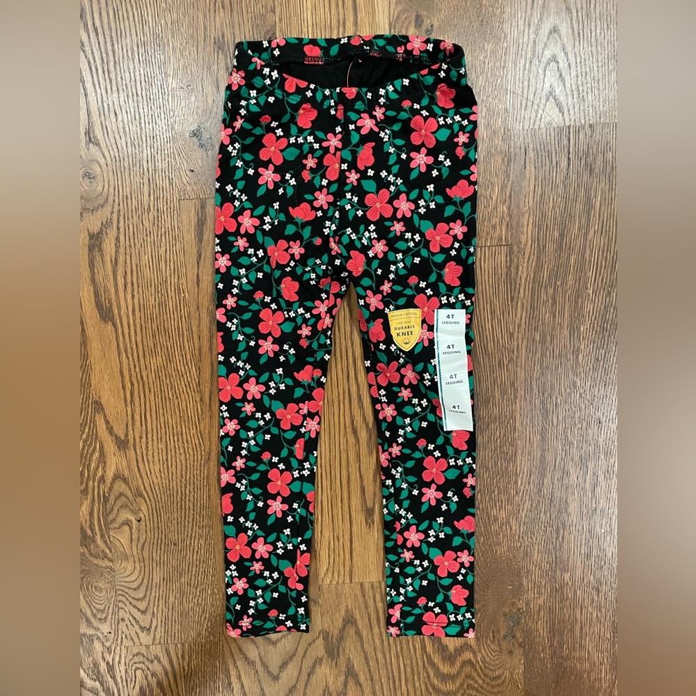 NWT Target Cat & Jack Black Floral Toddler Girl Leggings 4T